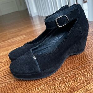 KHRIO Black Suede Leather Mary Jane Wedge Shoes‎ Feminine Date Night Classic 41